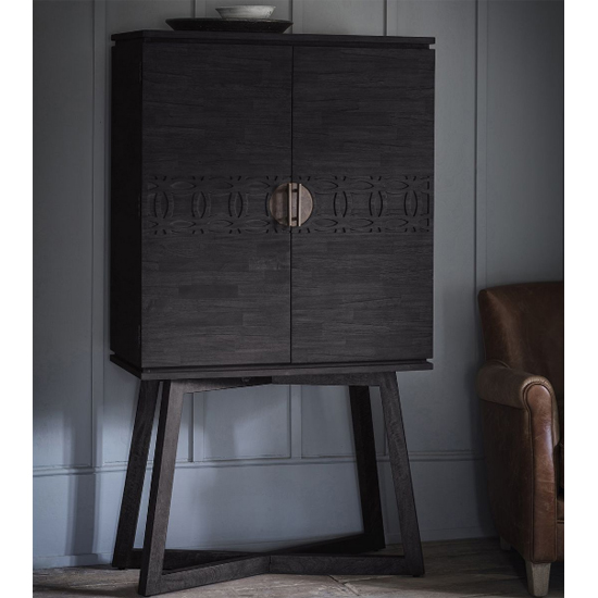 Photo of Bahia wooden bar cabinet with 2 doors in matt black charcoal