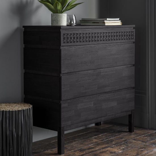 Read more about Bahia wooden chest of 4 drawers in matt black charcoal