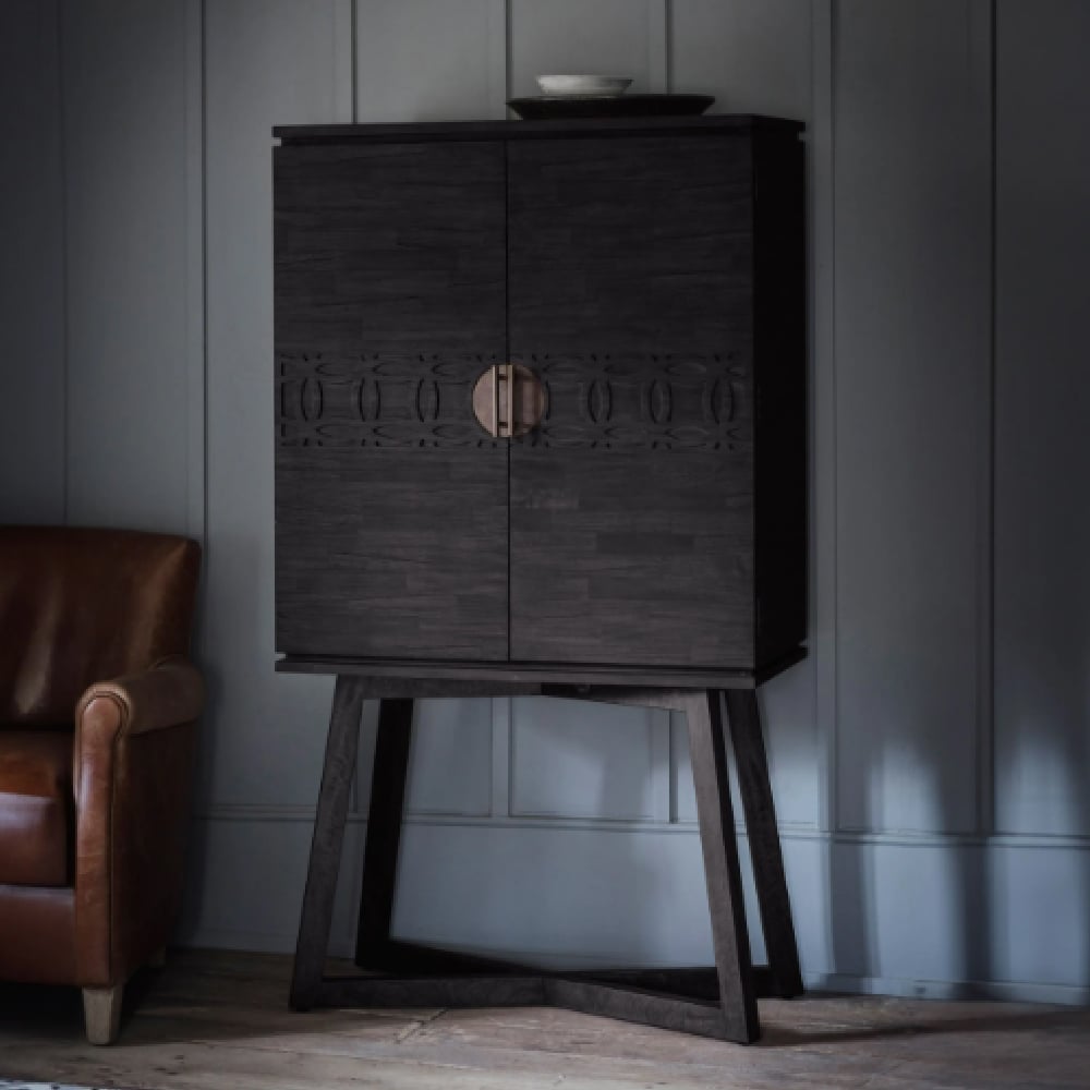 Bahia Wooden Drinks Cabinet With 2 Doors In Black