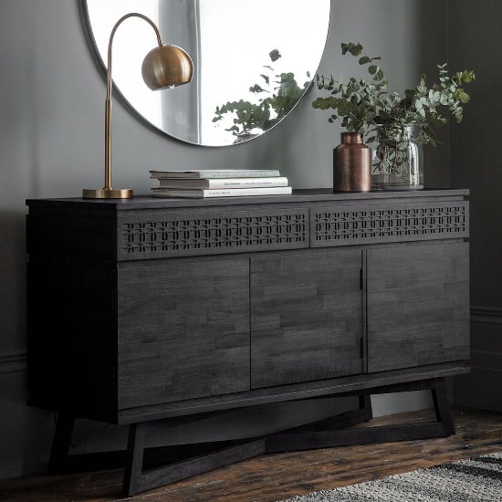 Photo of Bahia wooden sideboard with 3 doors in matt black charcoal