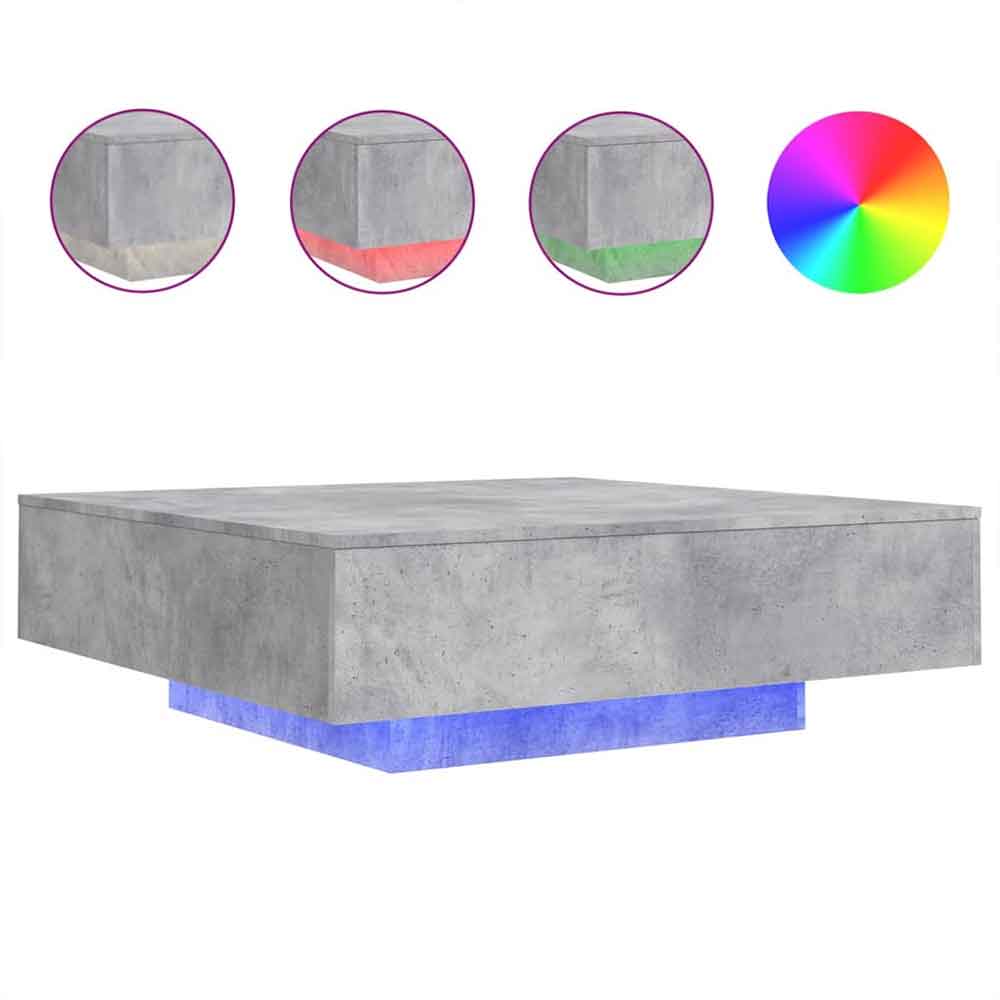 Baina 100cm Square Wooden Coffee Table With LED Light - Concrete Grey