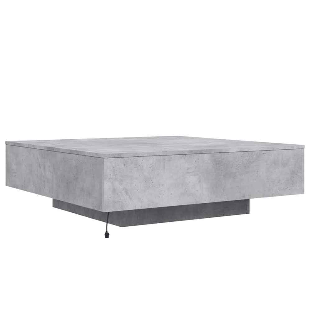 Baina 100cm Square Wooden Coffee Table With LED Light - Concrete Grey