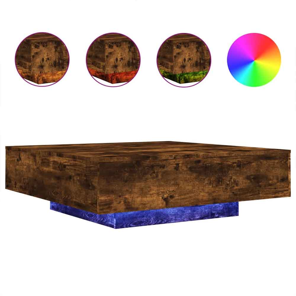 Baina 100cm Square Wooden Coffee Table With LED Light - Smoked Oak