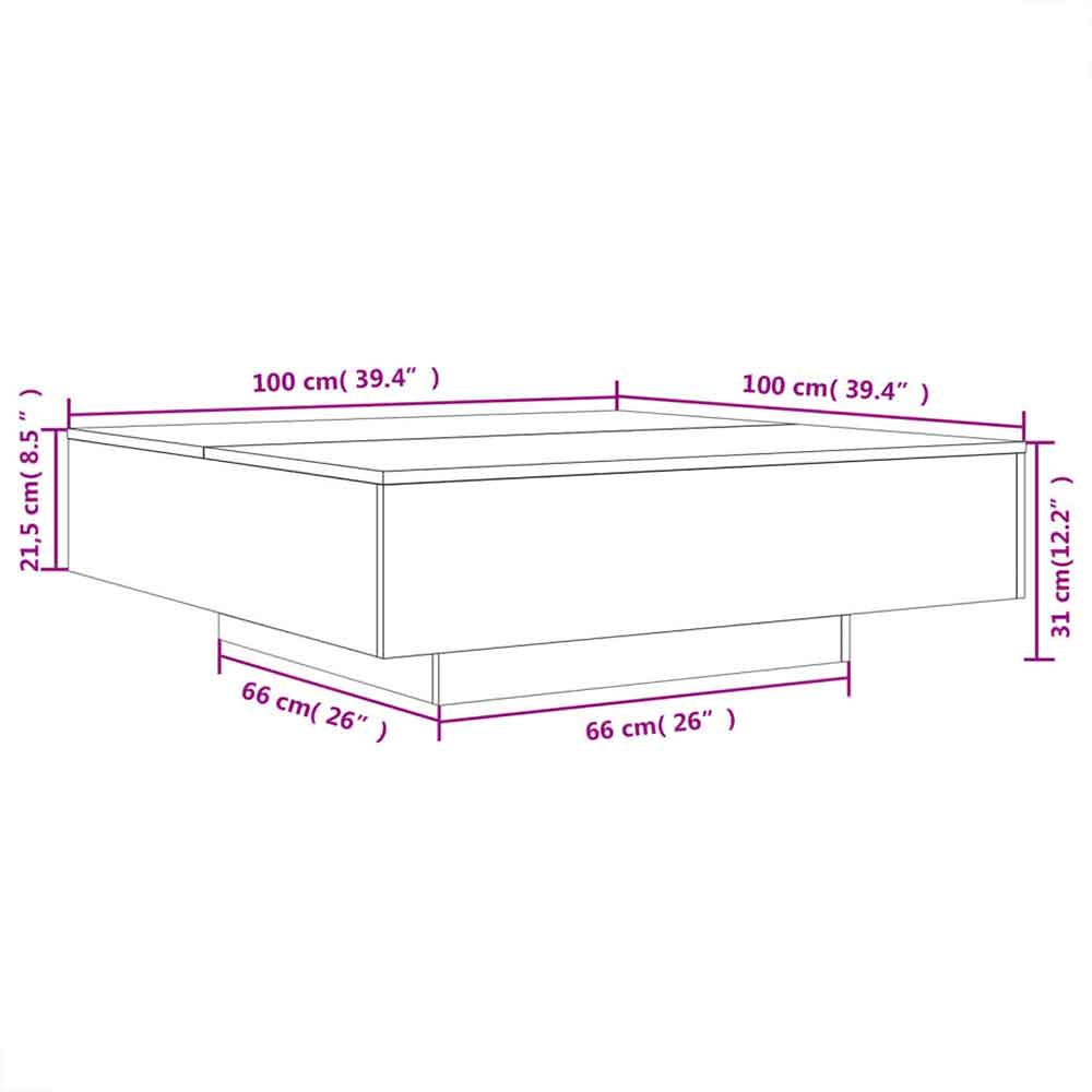 Baina 100cm Square Wooden Coffee Table With LED Light - Smoked Oak