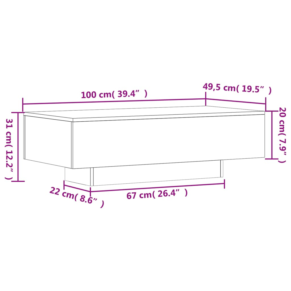 Baina 100cm Wooden Rectangular Coffee Table - Concrete Grey