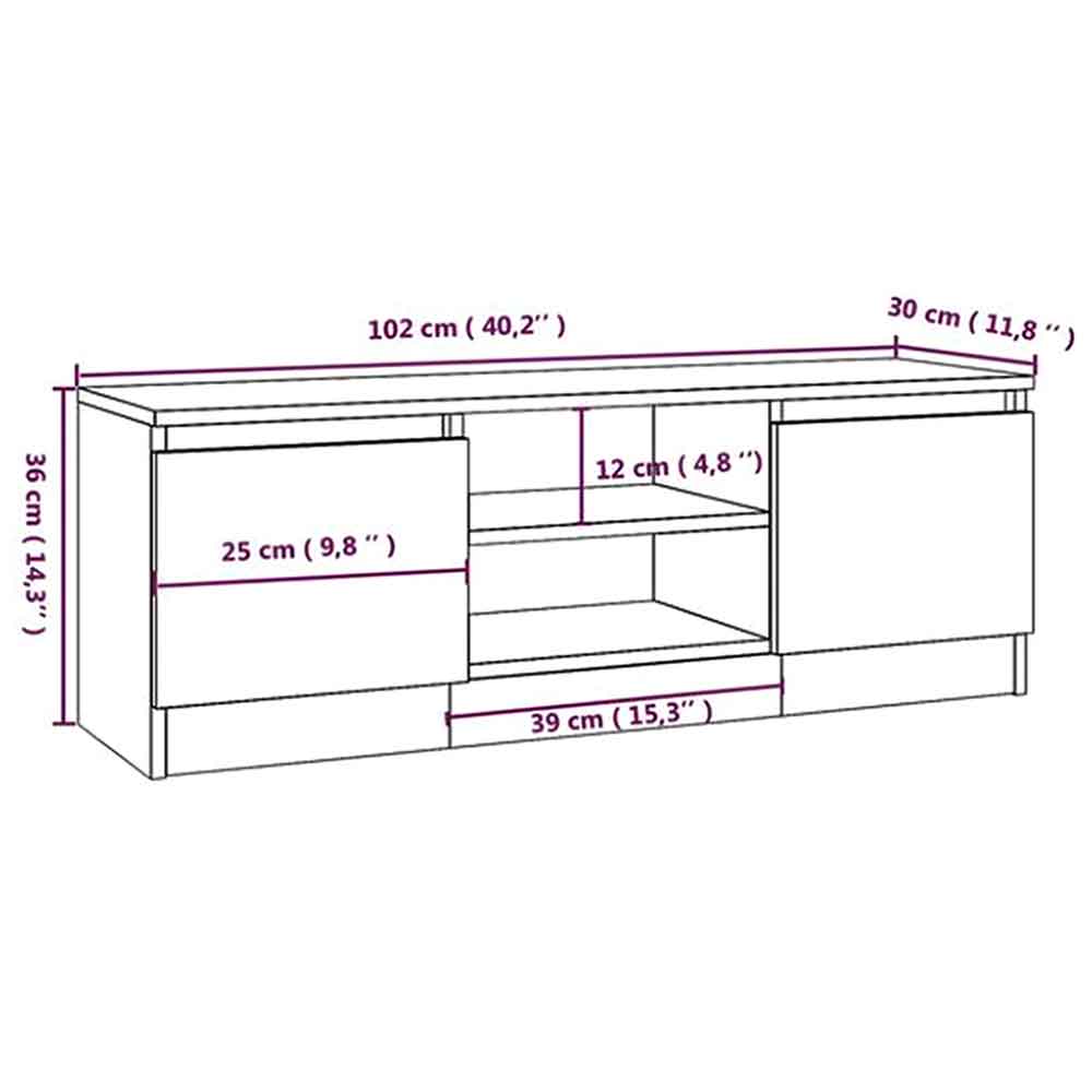 Baina 102cm Wooden TV Stand With 2 Doors - Grey Sonoma