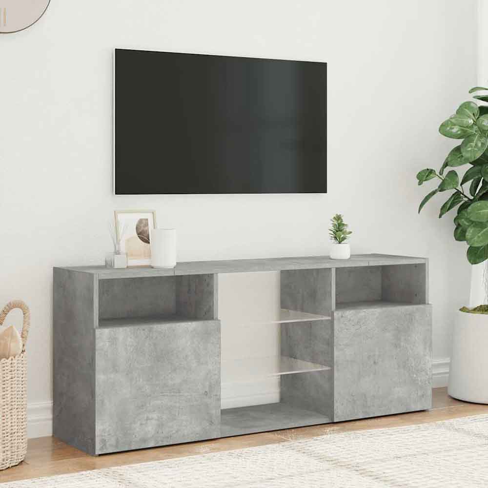 Baina 120cm Wooden TV Sideboard With 2 Doors And LED Lighting - Concrete Grey