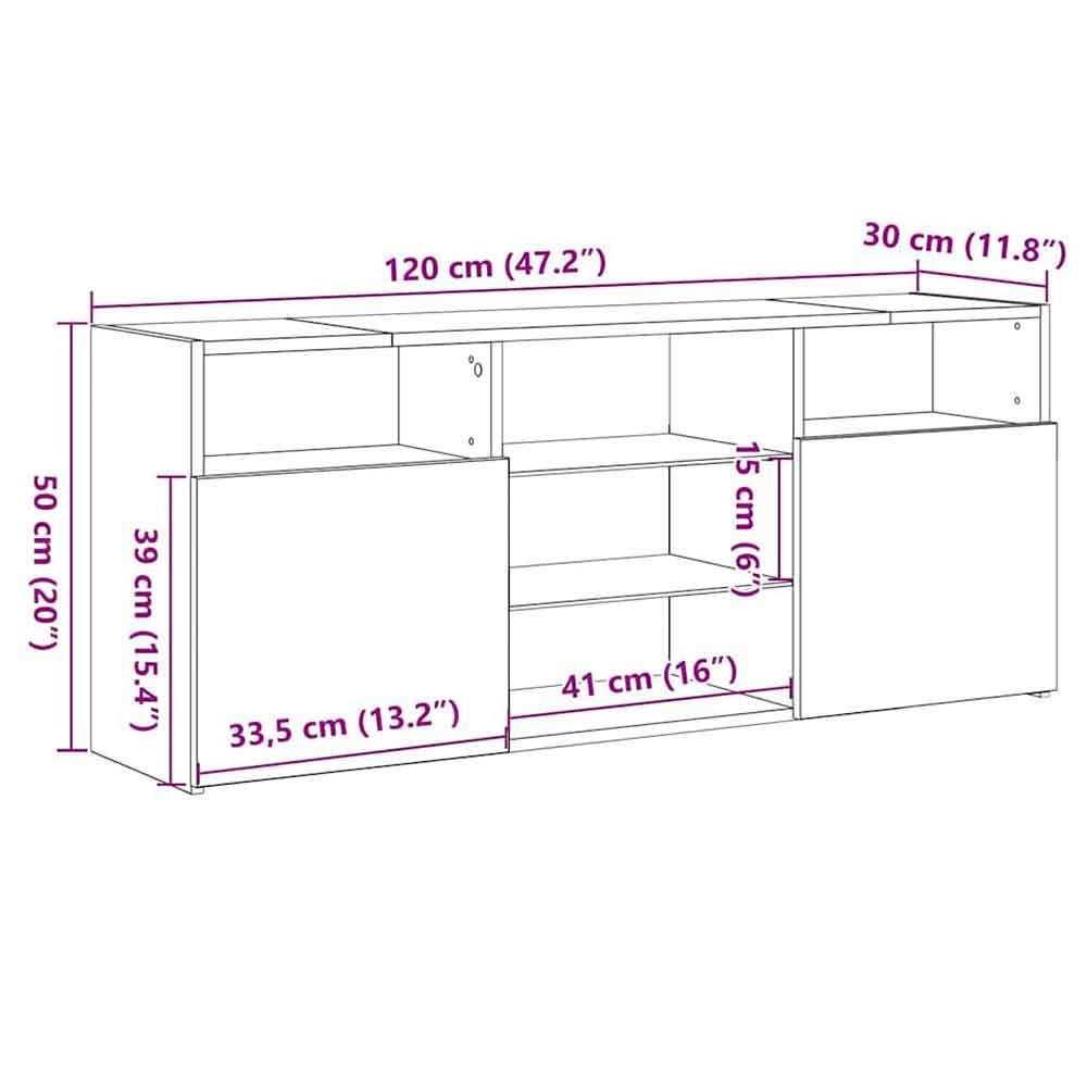 Baina 120cm Wooden TV Sideboard With 2 Doors And LED Lighting - Concrete Grey
