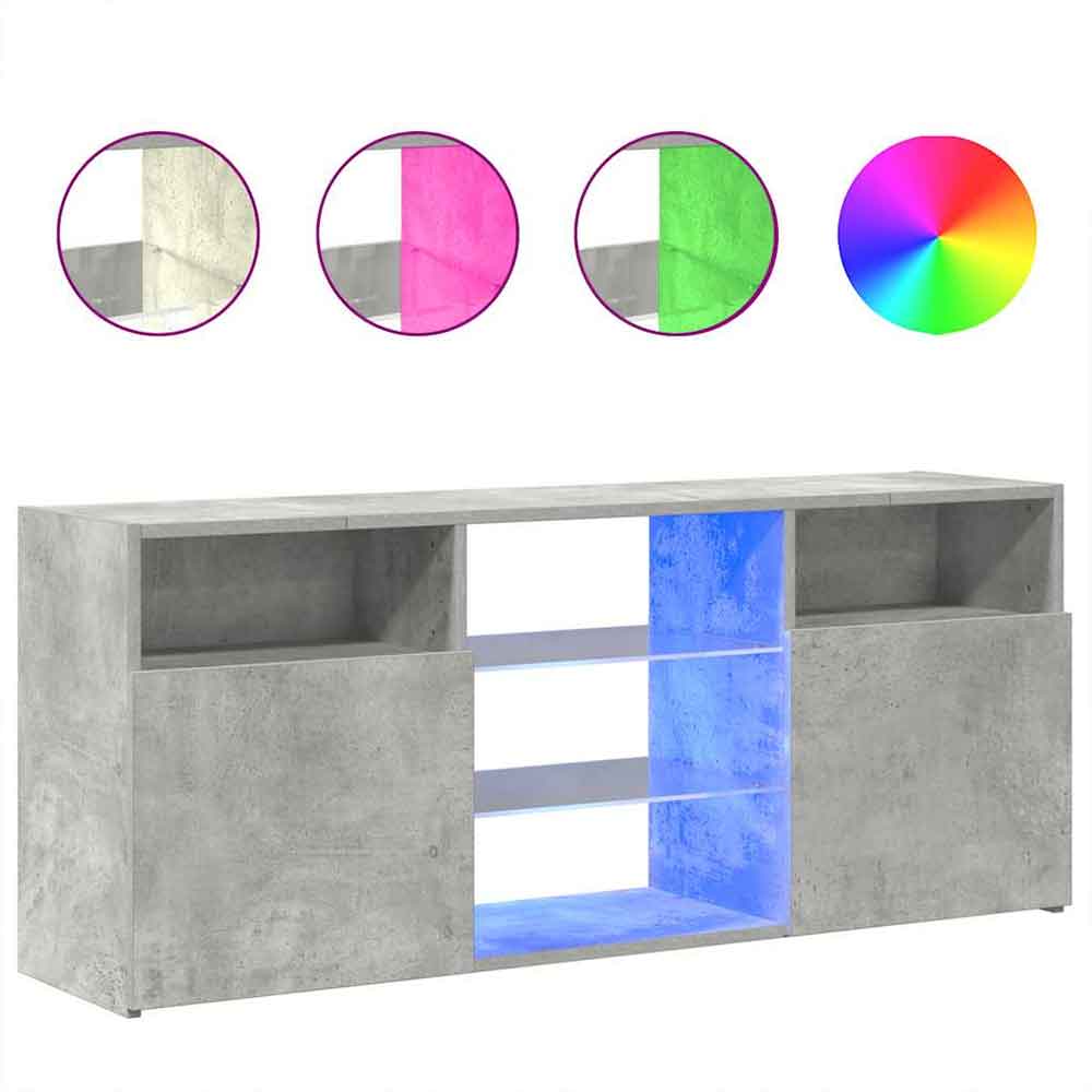 Baina 120cm Wooden TV Sideboard With 2 Doors And LED Lighting - Concrete Grey