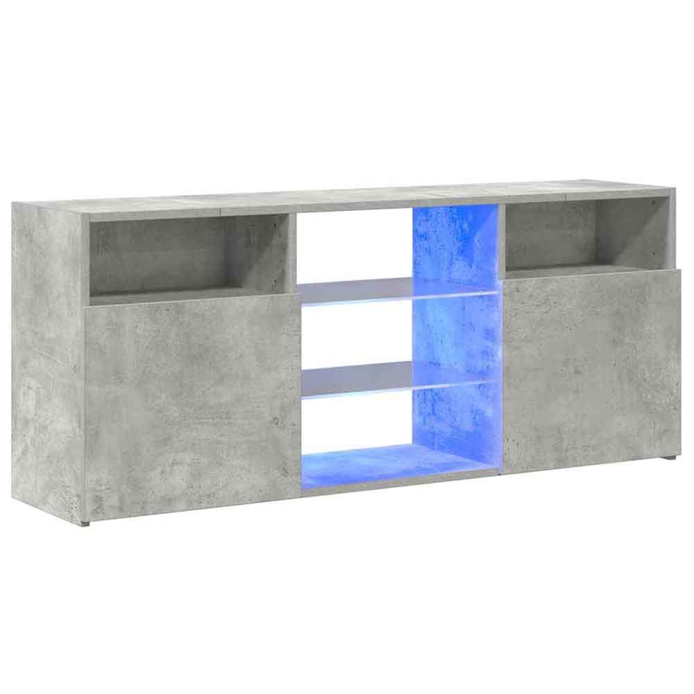 Baina 120cm Wooden TV Sideboard With 2 Doors And LED Lighting - Concrete Grey