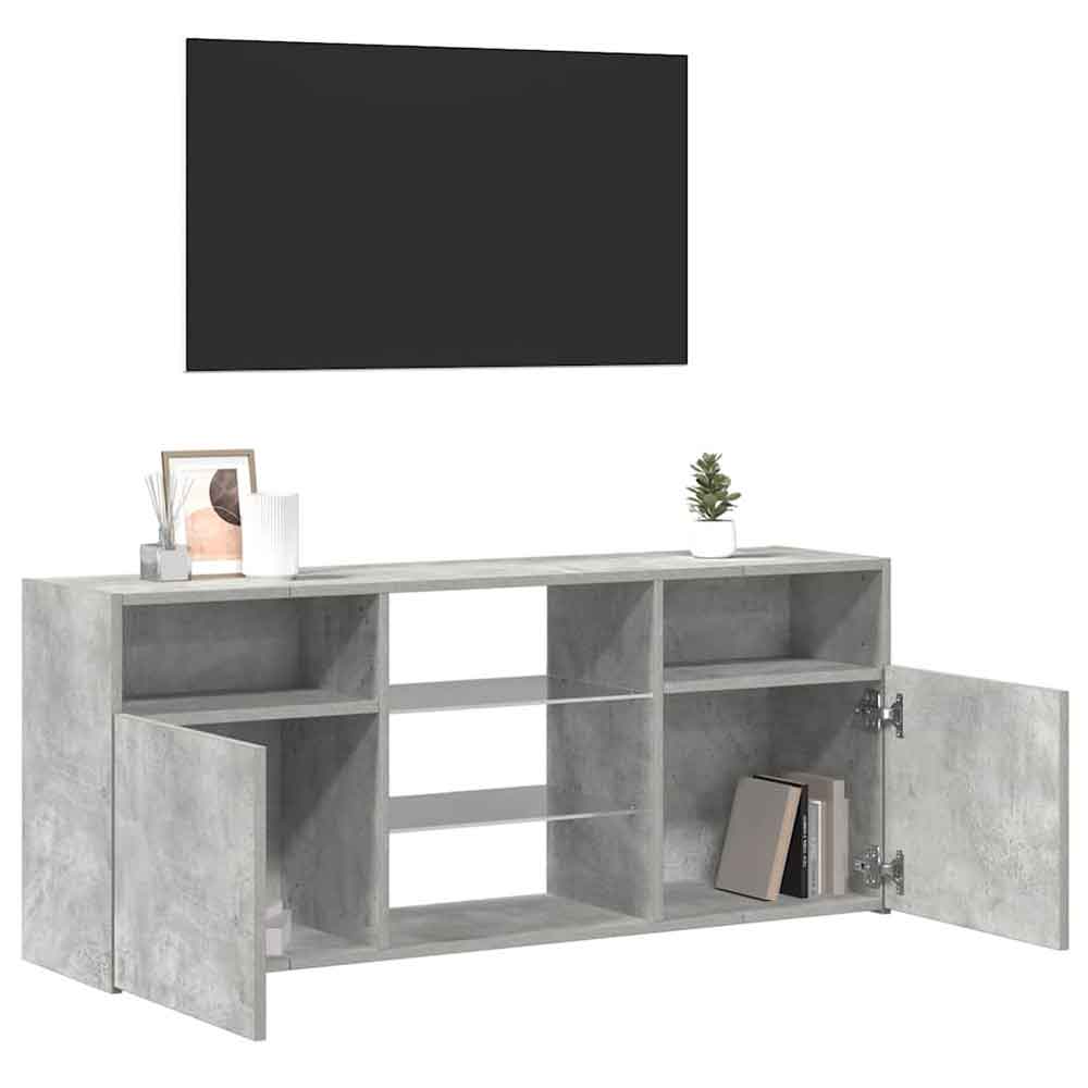 Baina 120cm Wooden TV Sideboard With 2 Doors And LED Lighting - Concrete Grey