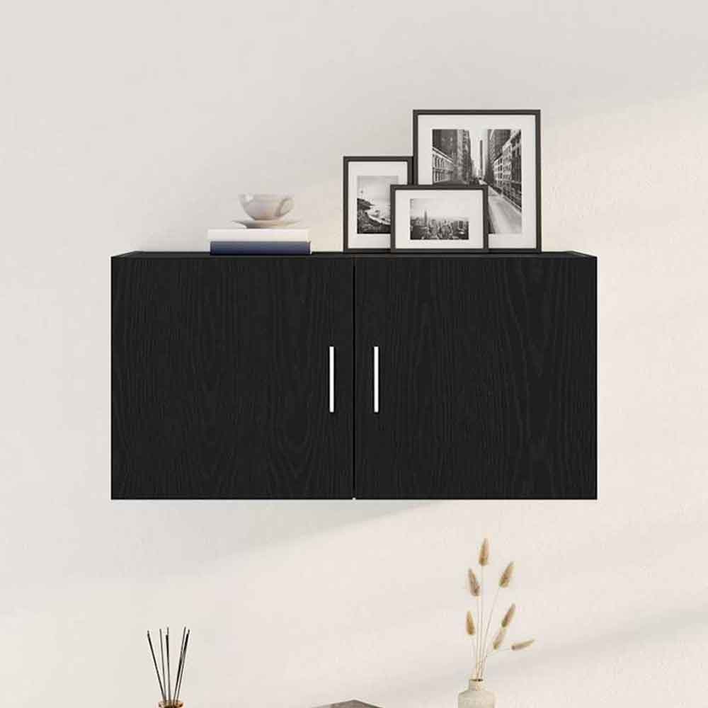 Baina 80cm Wall Hung Wooden Storage Cabinet With 2 Doors - Black Oak