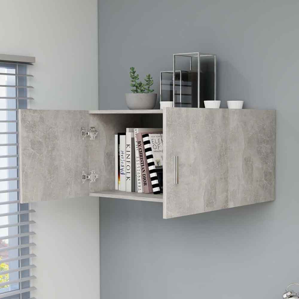 Baina 80cm Wall Hung Wooden Storage Cabinet With 2 Doors - Concrete Grey