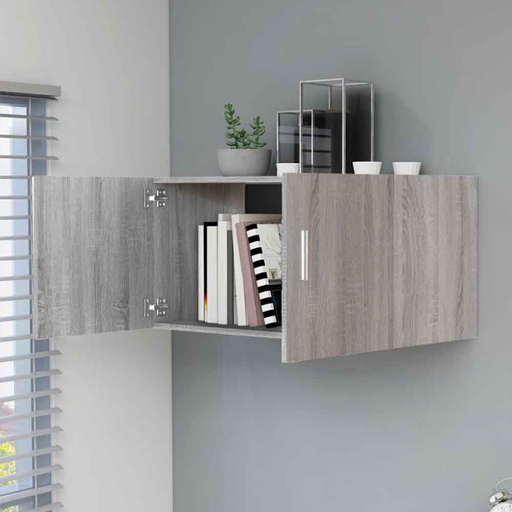 Baina 80cm Wall Hung Wooden Storage Cabinet With 2 Doors - Grey Sonoma