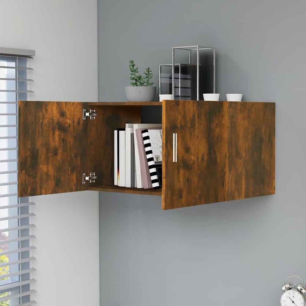 Baina 80cm Wall Hung Wooden Storage Cabinet With 2 Doors - Smoked Oak