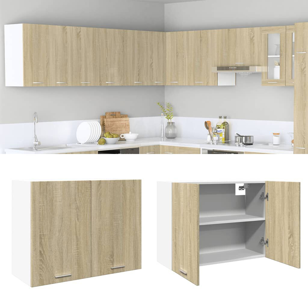 Baina 80cm Wooden Wall Hung Storage Cabinet With 2 Doors - Sonoma Oak/White