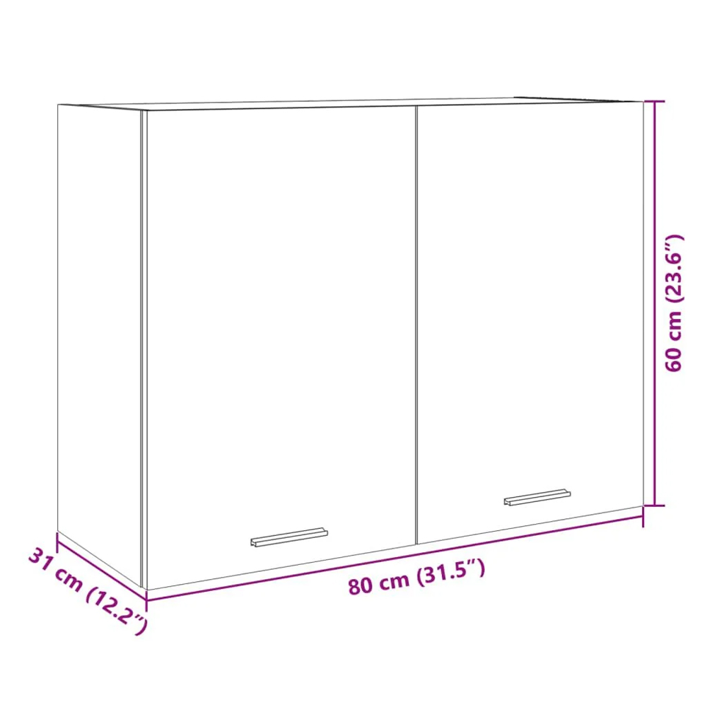 Baina 80cm Wooden Wall Hung Storage Cabinet With 2 Doors - Sonoma Oak/White