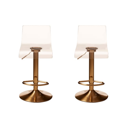 Read more about Baino clear acrylic bar chairs with gold base in a pair