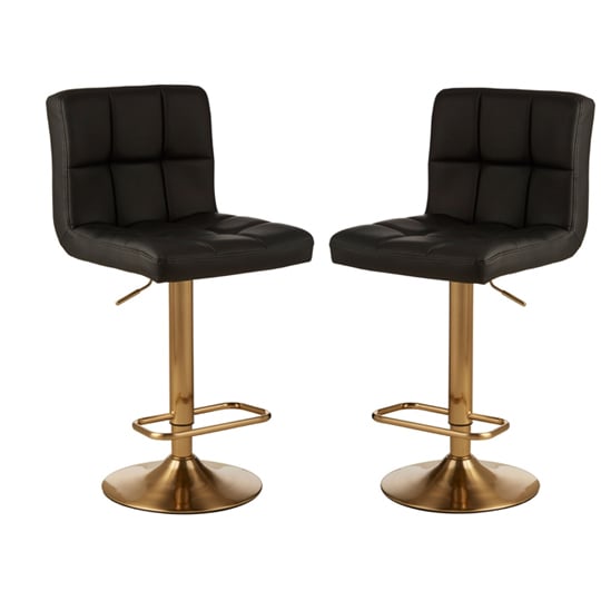 Baino Black Leather Bar Stool With Gold Base In Pair