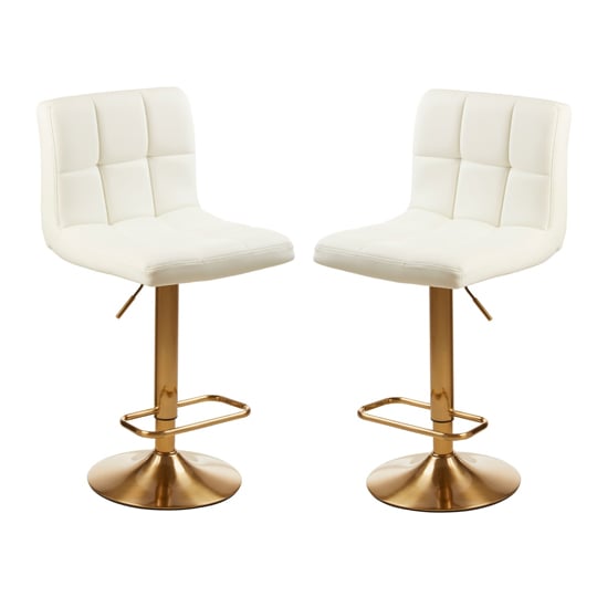 Read more about Baino white faux leather bar chairs with gold base in a pair