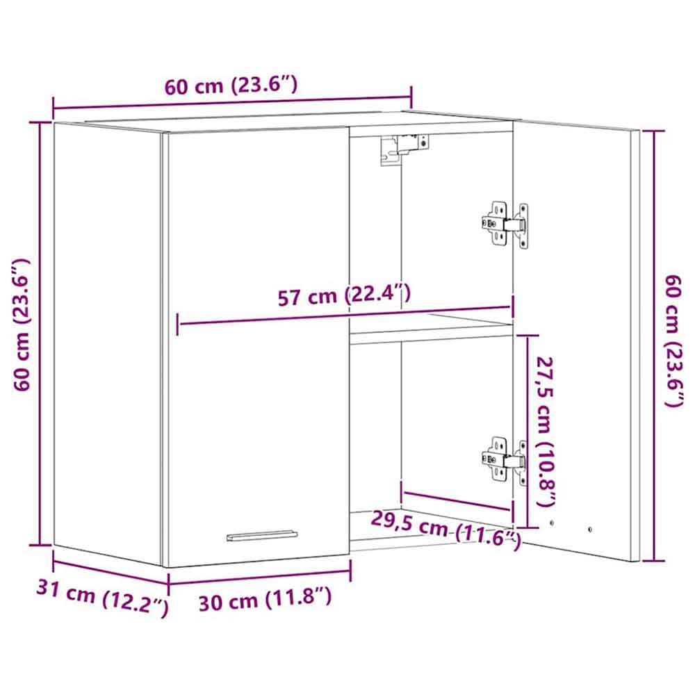 Baina Wall Hung Wooden Storage Cabinet With 2 Doors - Sonoma Oak/White