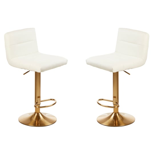 Read more about Baino white leather bar chairs with gold base in a pair