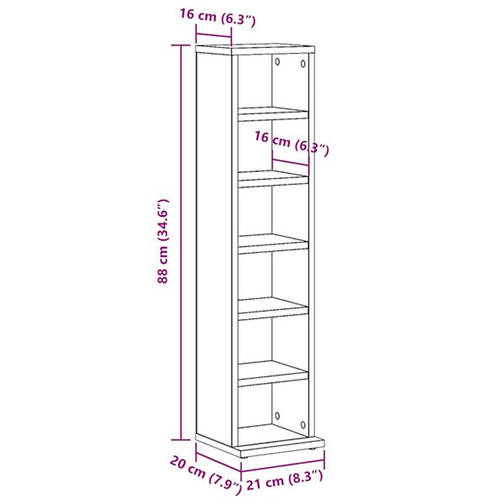 Baina Wooden Bookcase With 6 Shelves - Brown