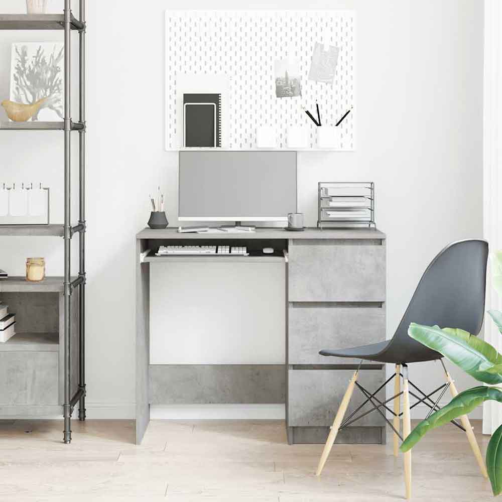 Baina Wooden Computer Desk With 3 Drawers - Concrete Grey