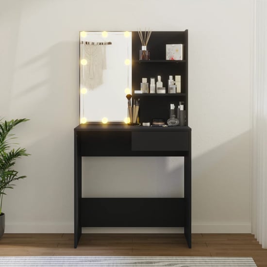 Product photograph of Baina Wooden Dressing Table In Black With Led Lights from Furniture in Fashion