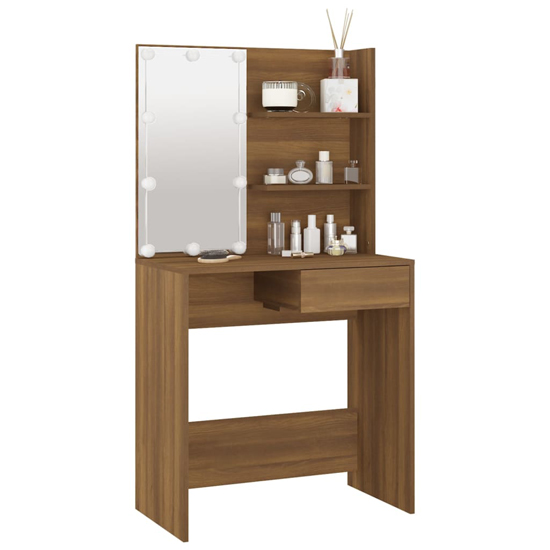 Baina Wooden Dressing Table In Brown Oak With LED Lights