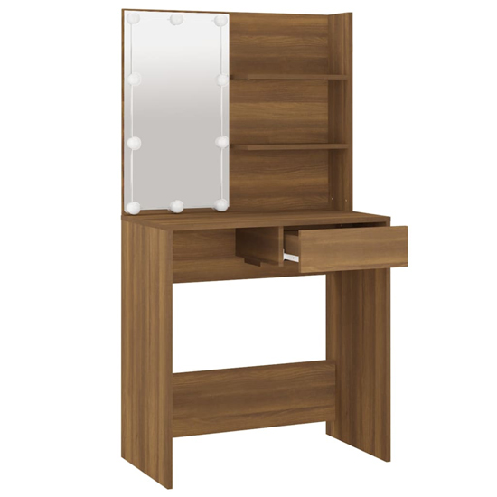 Baina Wooden Dressing Table In Brown Oak With LED Lights