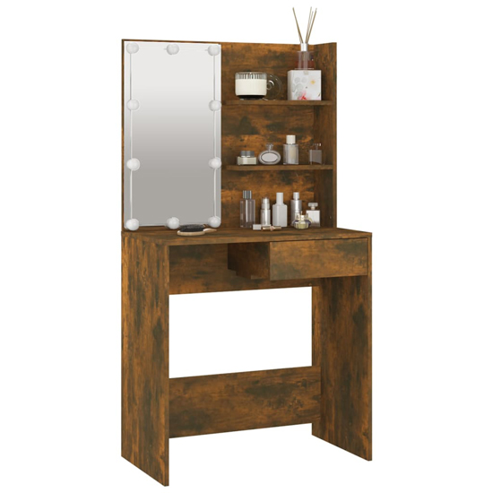 Baina Wooden Dressing Table In Smoked Oak With LED Lights