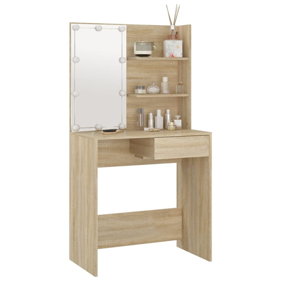 Baina Wooden Dressing Table In Sonoma Oak With LED Lights