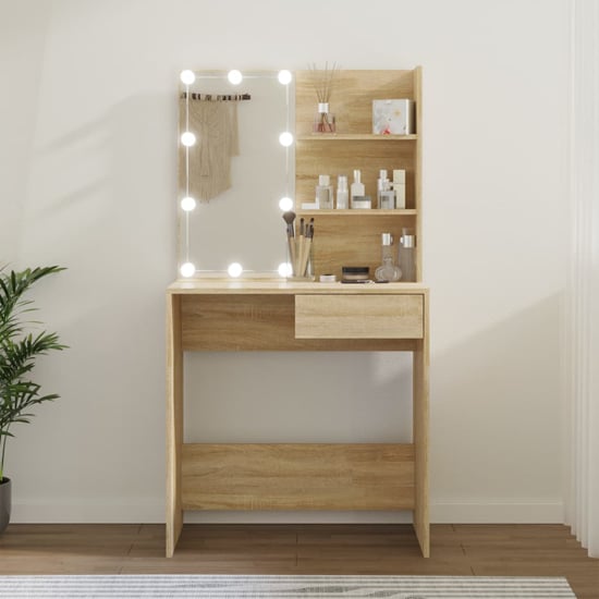 Product photograph of Baina Wooden Dressing Table In Sonoma Oak With Led Lights from Furniture in Fashion