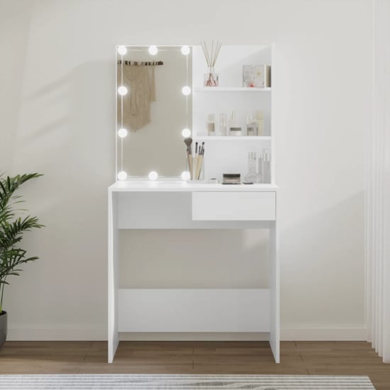 Baina Wooden Dressing Table In White With LED Lights
