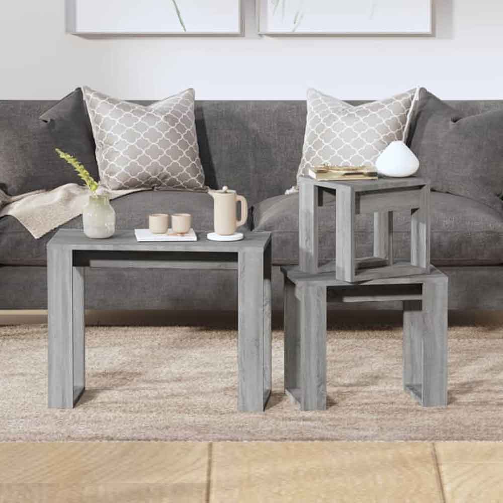Baina Wooden Set Of 3 Nesting Coffee Tables - Grey Sonoma
