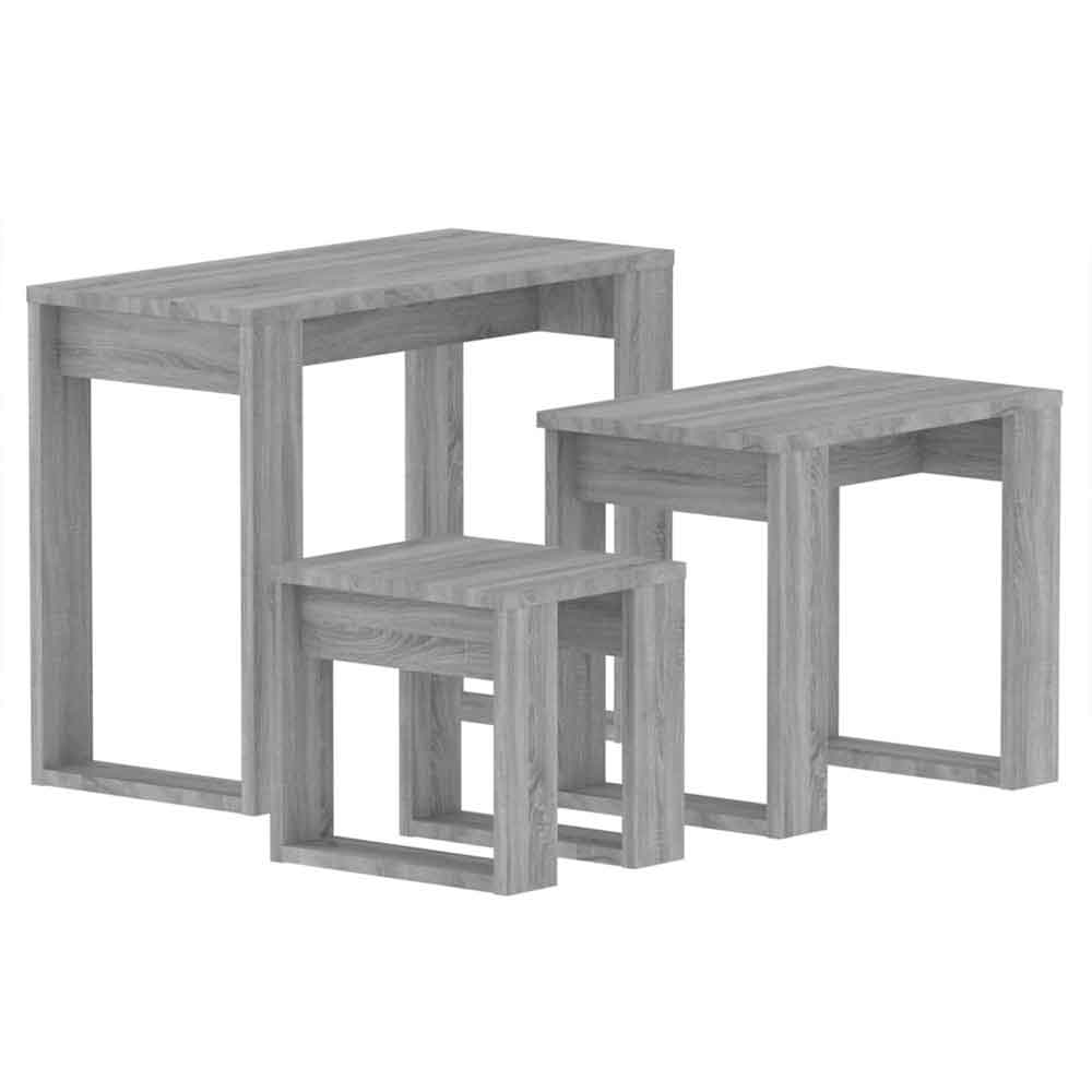 Baina Wooden Set Of 3 Nesting Coffee Tables - Grey Sonoma