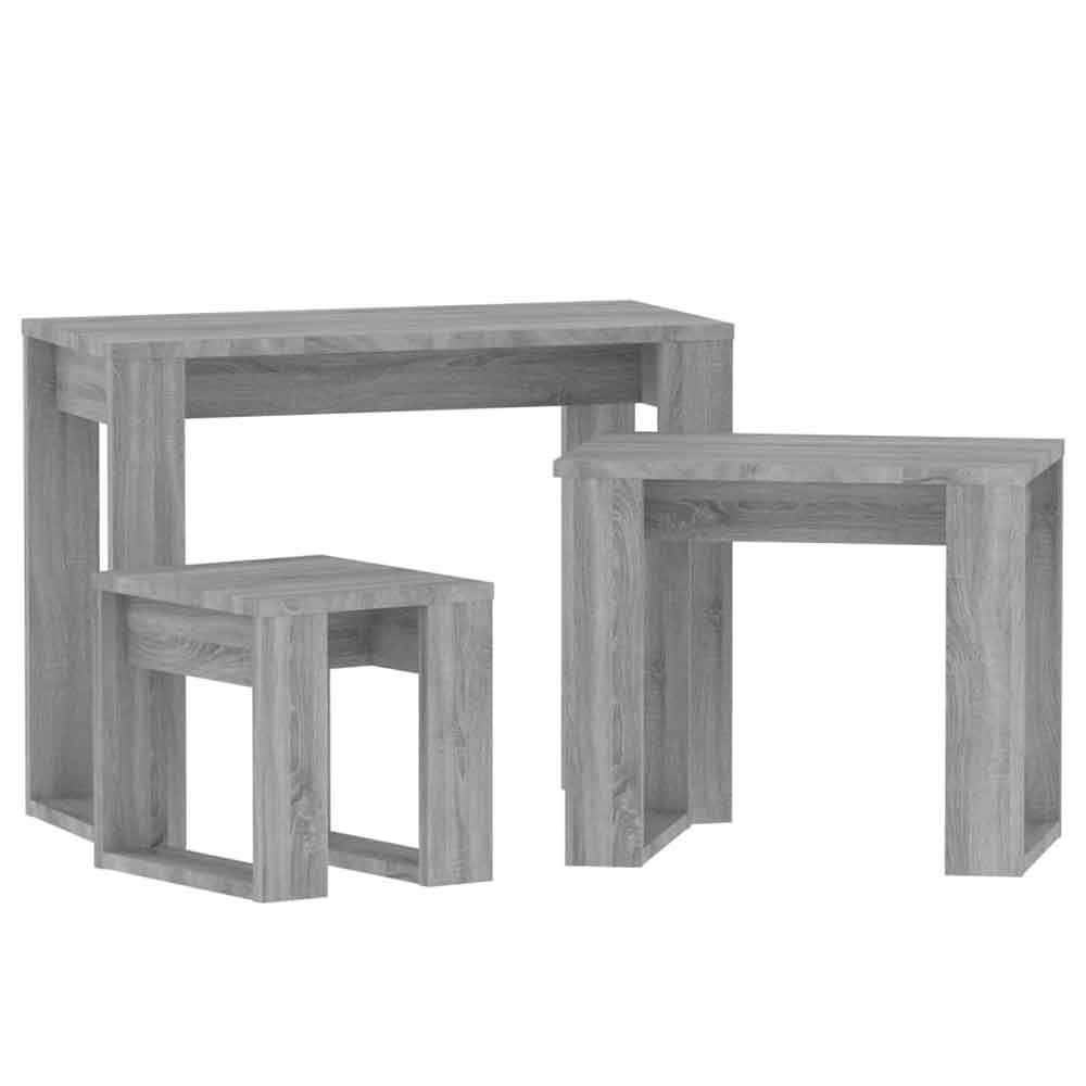 Baina Wooden Set Of 3 Nesting Coffee Tables - Grey Sonoma