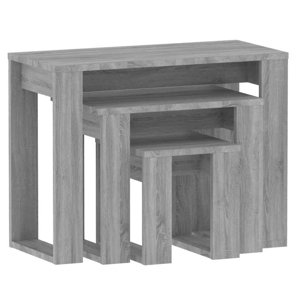 Baina Wooden Set Of 3 Nesting Coffee Tables - Grey Sonoma
