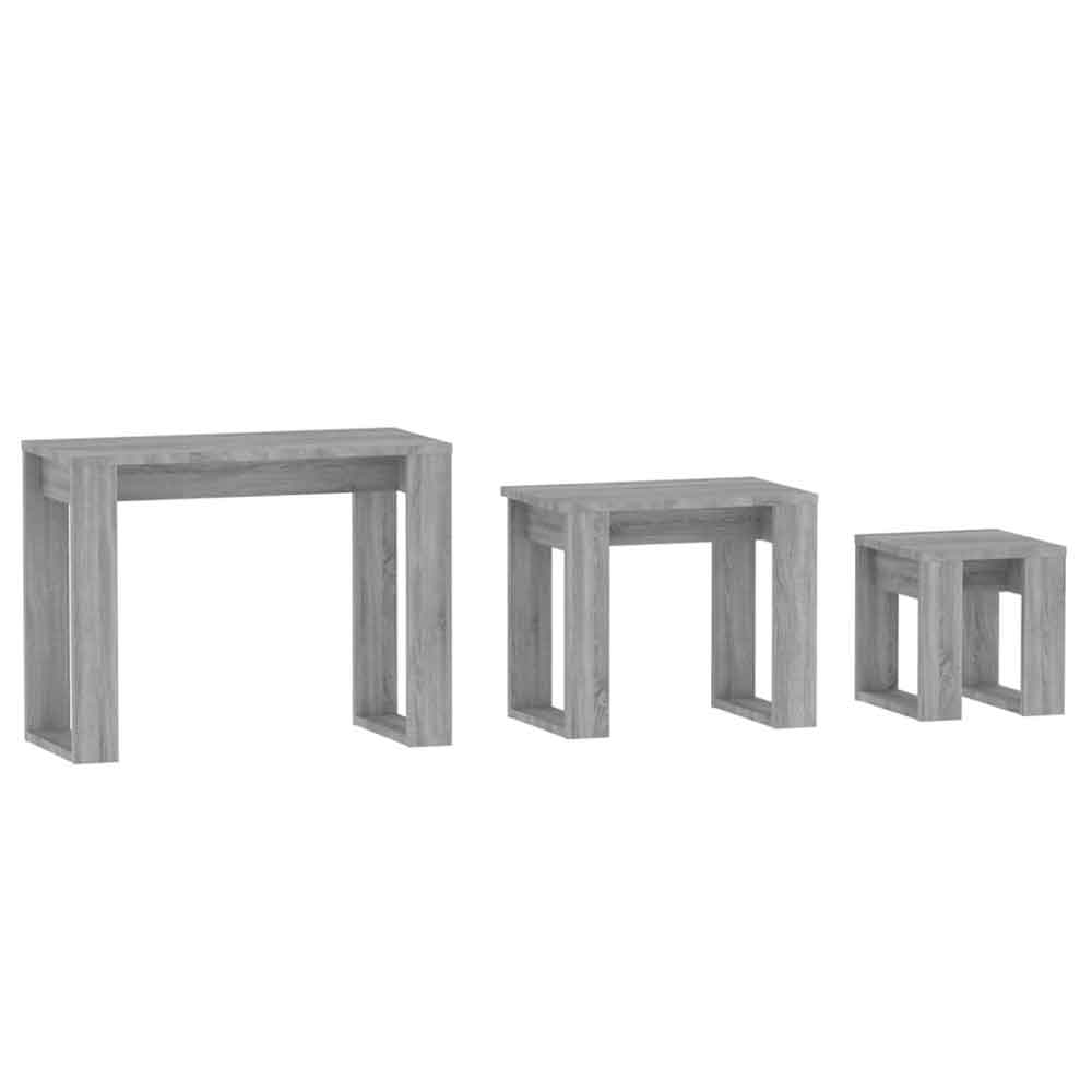 Baina Wooden Set Of 3 Nesting Coffee Tables - Grey Sonoma