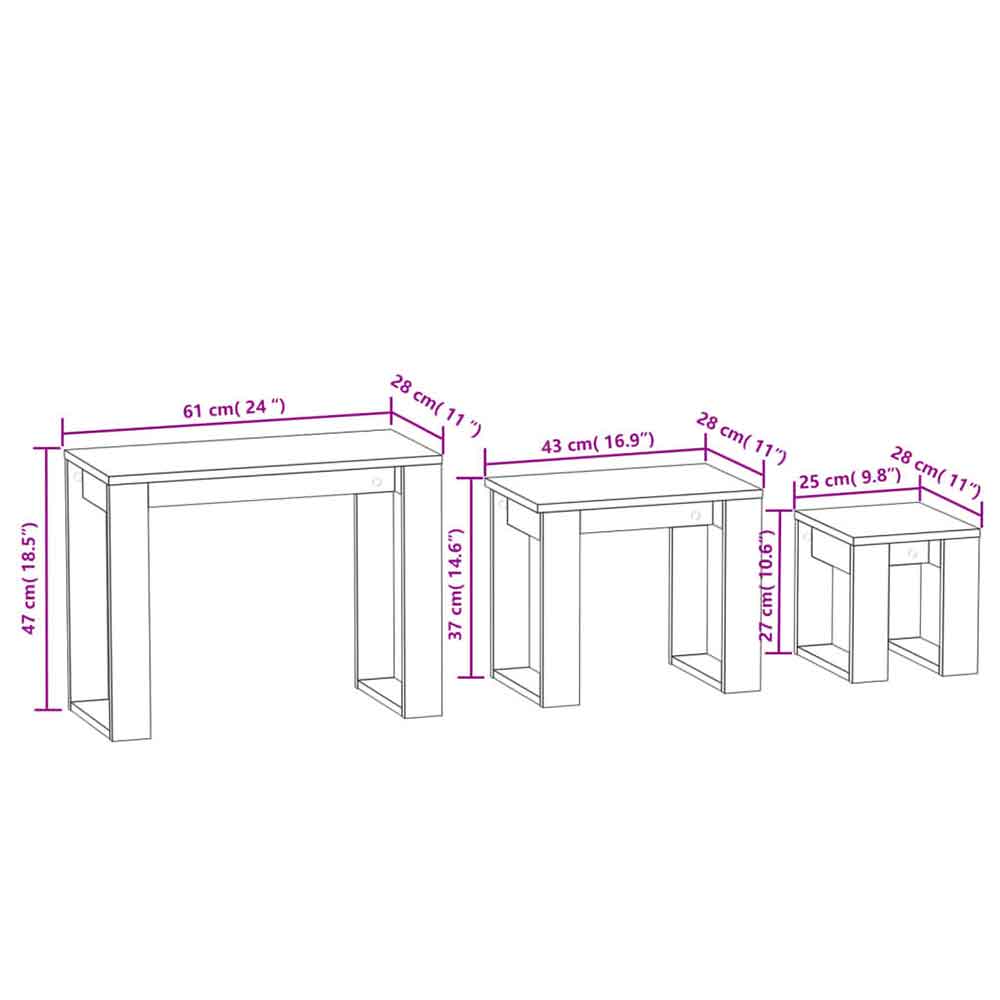 Baina Wooden Set Of 3 Nesting Coffee Tables - Grey Sonoma