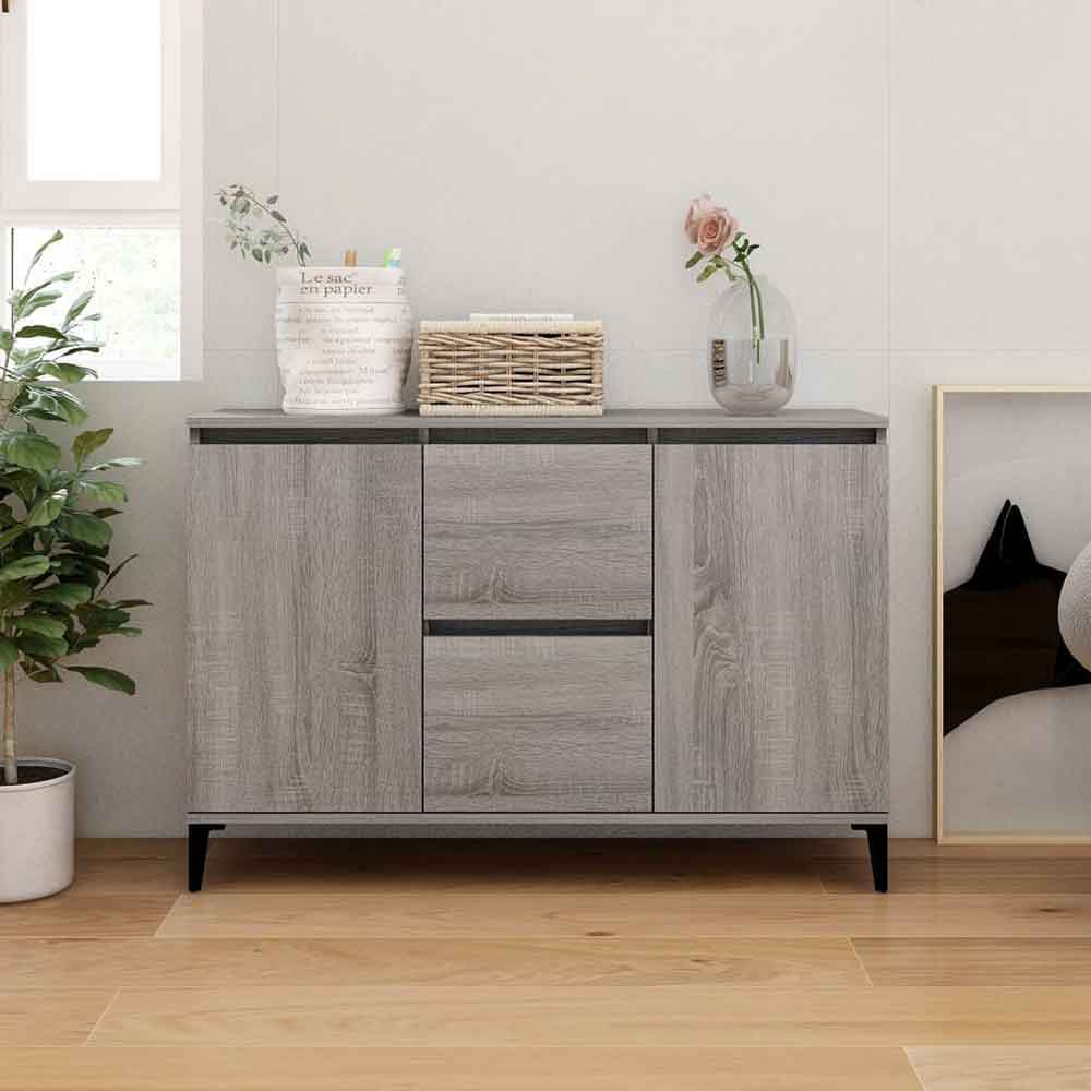 Baina Wooden Sideboard With 2 Doors 2 Drawers - Grey Sonoma