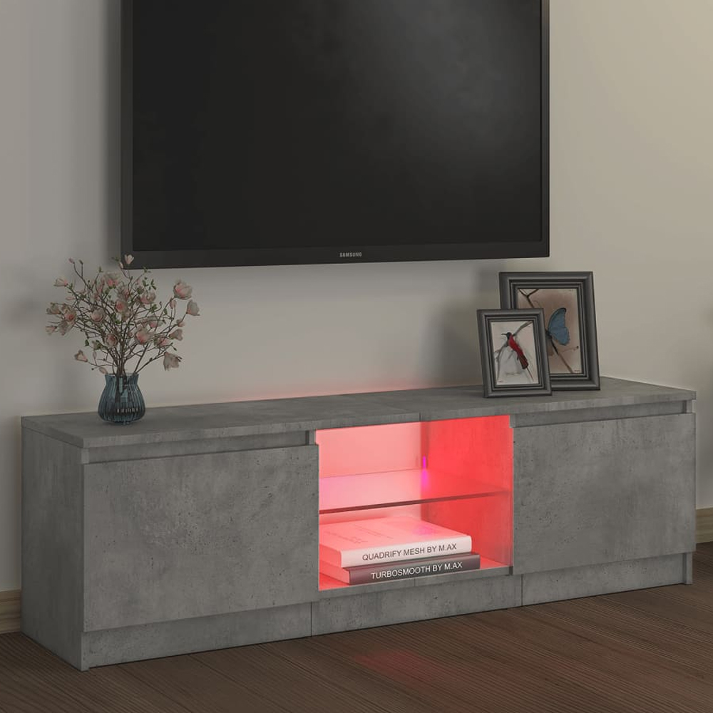Baina 120cm Wooden TV Stand With 2 Doors And LED Lighting - Concrete Grey
