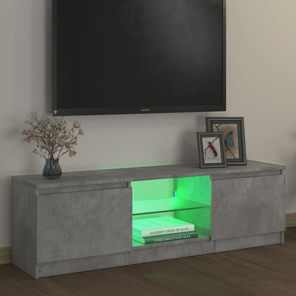 Baina 120cm Wooden TV Stand With 2 Doors And LED Lighting - Concrete Grey