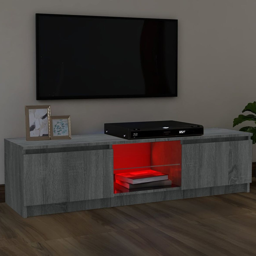 Baina 120cm Wooden TV Stand With 2 Doors And LED Lighting - Grey Sonoma