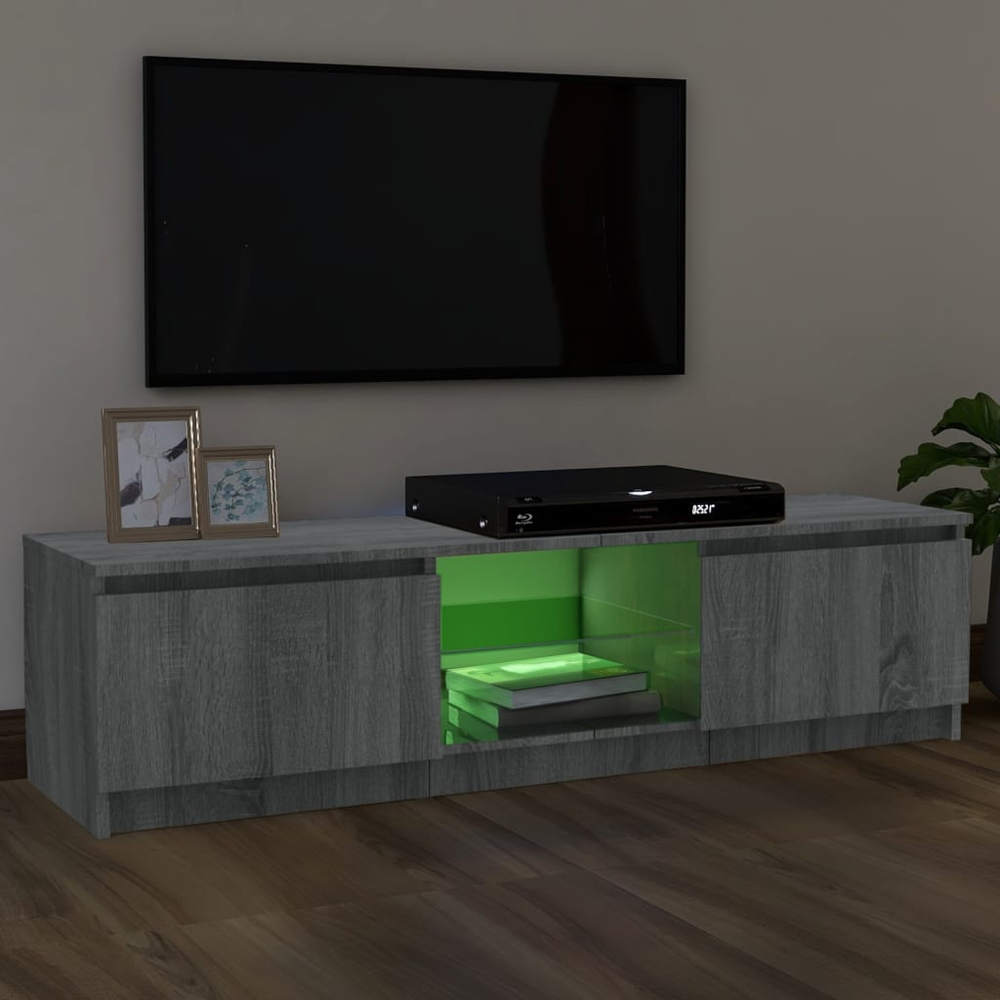 Baina 120cm Wooden TV Stand With 2 Doors And LED Lighting - Grey Sonoma