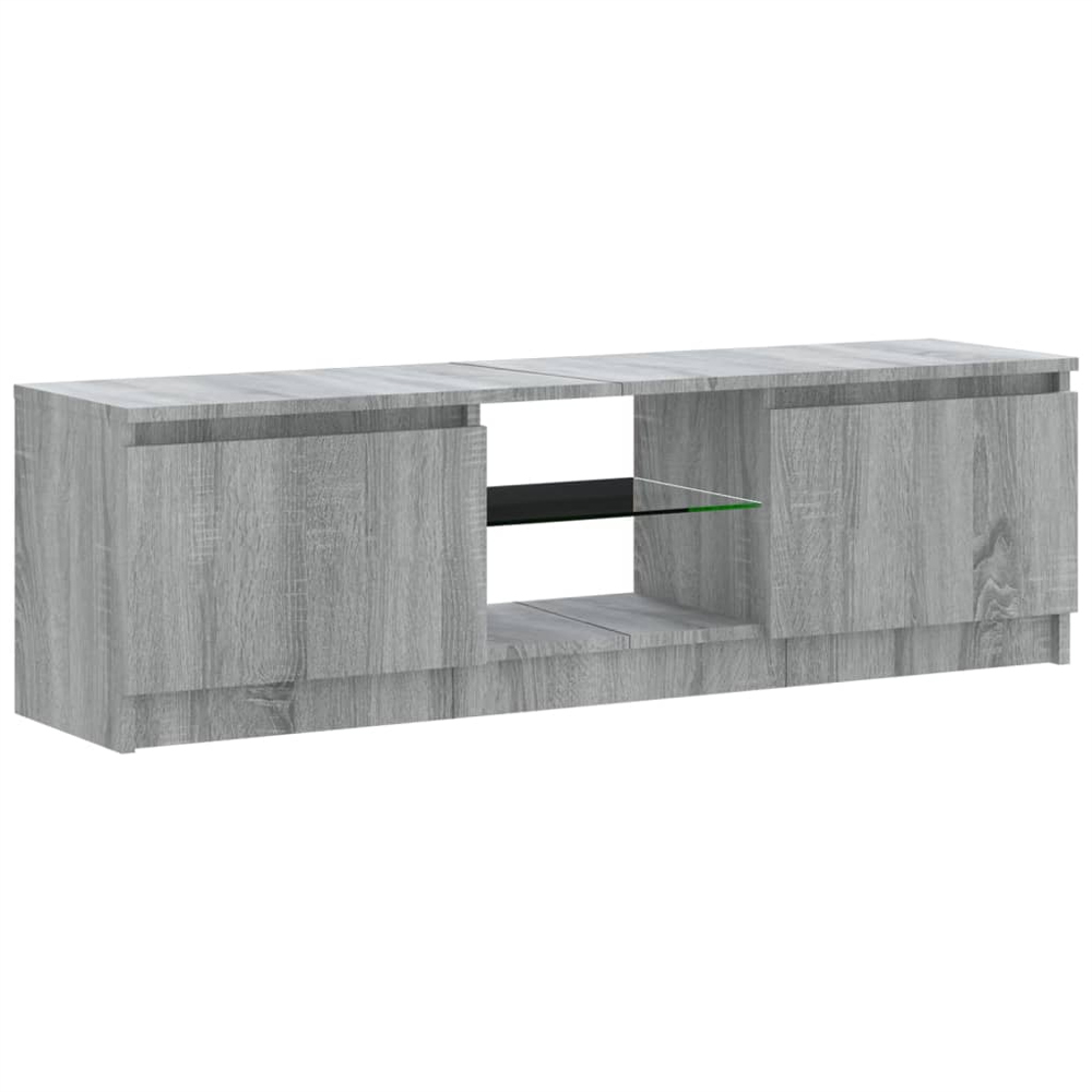Baina 120cm Wooden TV Stand With 2 Doors And LED Lighting - Grey Sonoma
