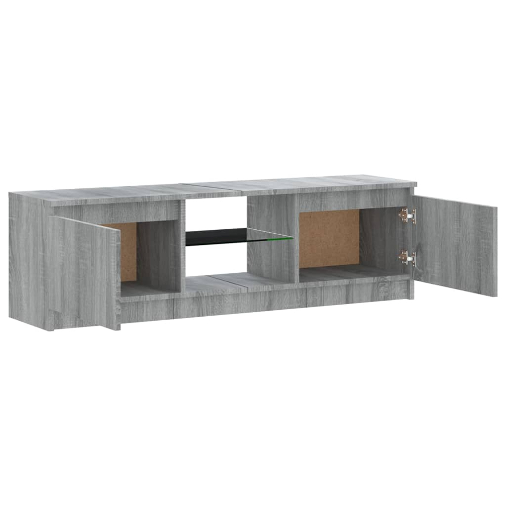 Baina 120cm Wooden TV Stand With 2 Doors And LED Lighting - Grey Sonoma