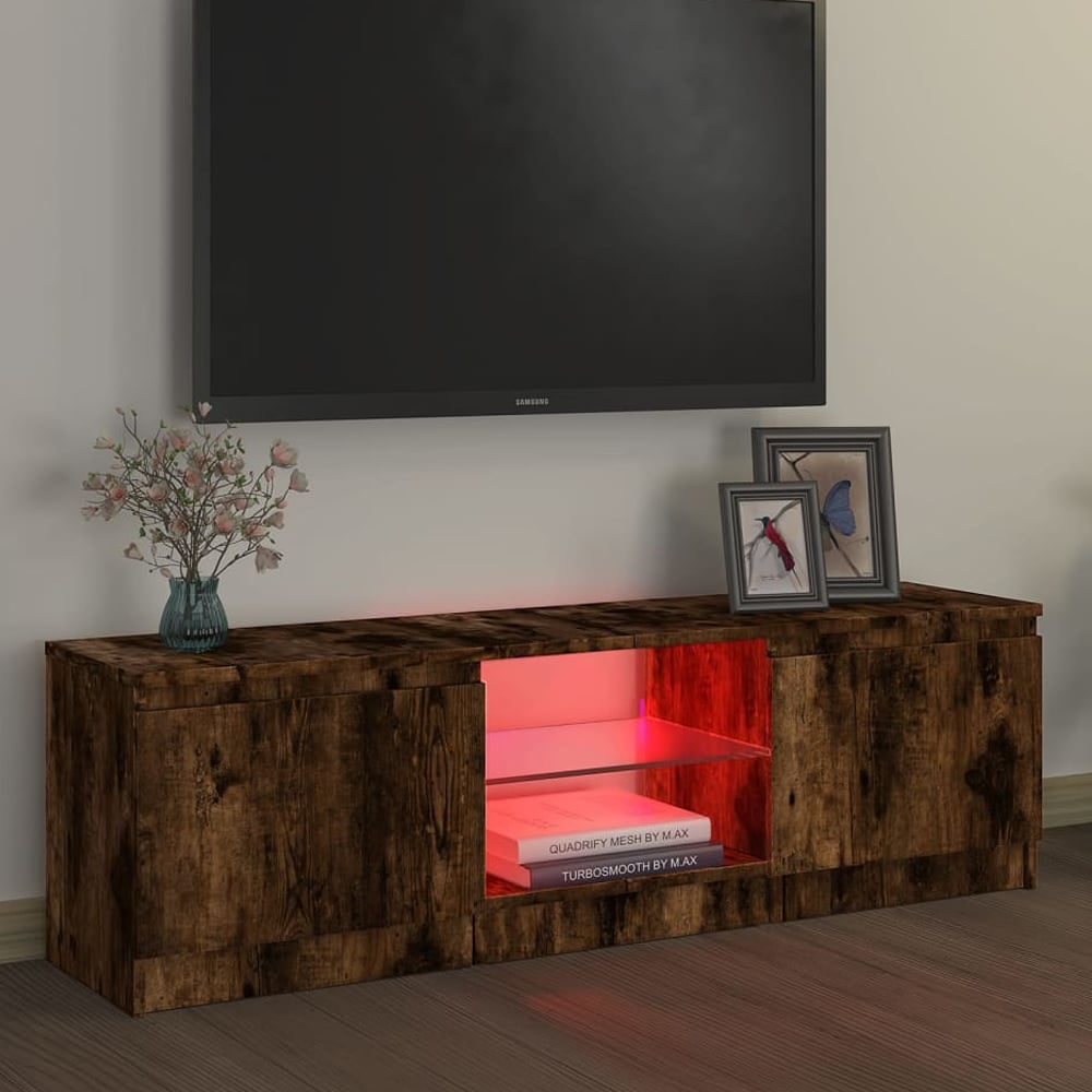 Baina 120cm Wooden TV Stand With 2 Doors And LED Lighting - Smoked Oak