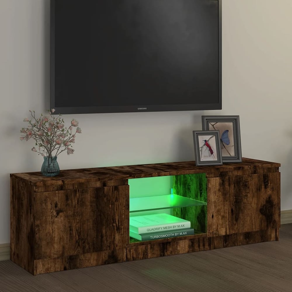 Baina 120cm Wooden TV Stand With 2 Doors And LED Lighting - Smoked Oak